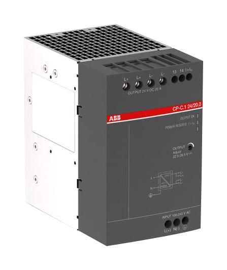 ABB 1SVR360763R2001 AC/DC DIN Rail Power Supply (PSU), ITE & Hazardous Locations, 1 Output, 480 W, 24 VDC, 20 A CP-C.1 24/20.0