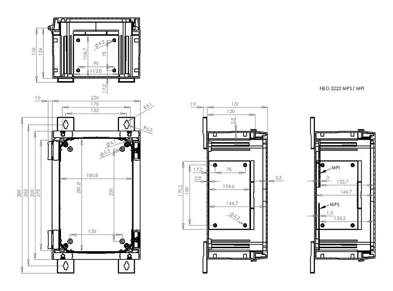 FIBOX NEO PC 322215 T Plastic Enclosure, Multipurpose, Polycarbonate, 320 mm, 220 mm, 150 mm, IK09, IP66, IP67