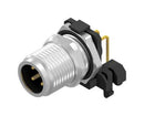 AMPHENOL CONEC 43-01204 Sensor Connector, M12, Male, 4 Positions, PCB Pin, Right Angle Panel Mount
