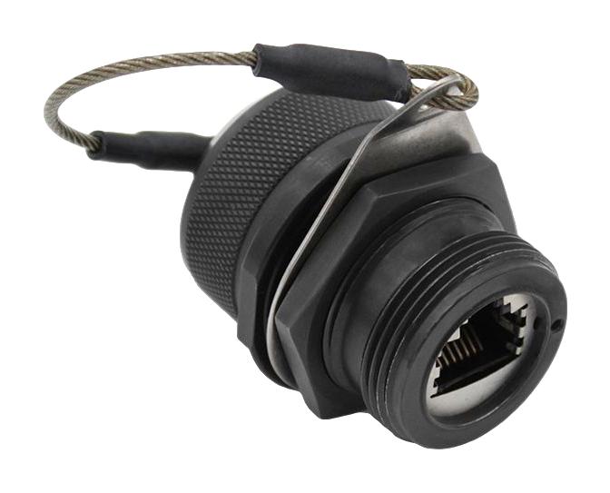 BULGIN LIMITED PXM06105FANBKUS In-Line Adapter, Cat5e, Jam Nut, w/ Cap, Adapter, In-Line, RJ45, RJ45