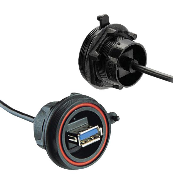 BULGIN LIMITED PX0843/A3 USB Cable, USB 3.0 Sealed A Receptacle, USB to UART Converter, 125mm Length