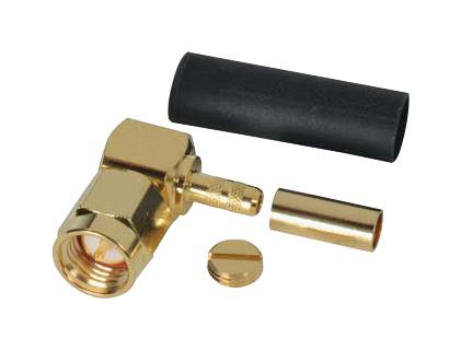 L-COM BAC02A-G RF / Coaxial Connector, SMA Coaxial, Right Angle Plug, Crimp, 50 ohm, RG174, RG188, RG316, Brass
