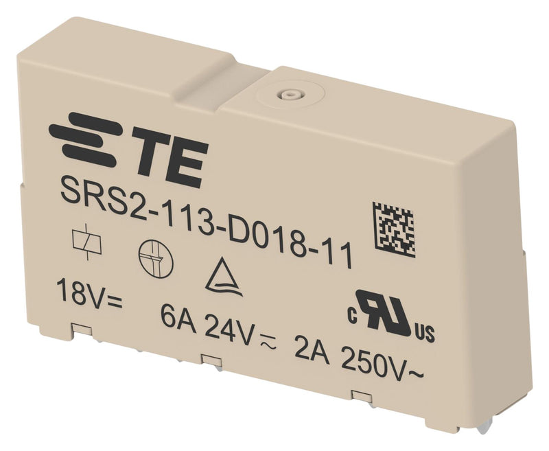 TE CONNECTIVITY SRS2-113-D018-11 Safety Relay, DC Monostable, 18 VDC, SPST-NO, SPST-NC, SRS2 Series, Through Hole, 6 A, PC Pin
