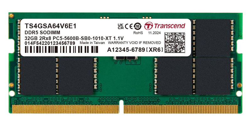 TRANSCEND TS4GSA64V6E1 RAM Memory Module, 32 GB, PC5-44800, DDR5 SO-DIMM, Desktop DIMM, 2G x 8bit