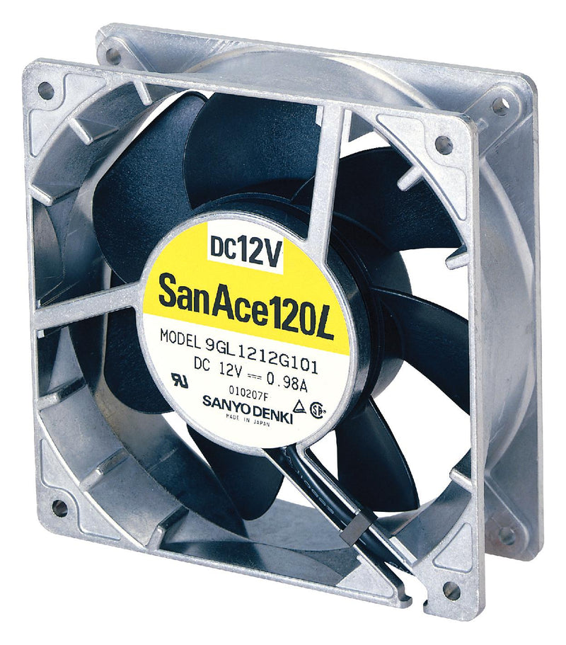 SANYO DENKI 9GL1212M101 DC Axial Fan, 12 V, Square, 120 mm, 38 mm, Ball Bearing, 74 CFM