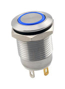 SAME SKY PBM3-M-BL3-F-SS-67 Vandal Resistant Switch, 3V LED, PBM3 Series, 12 mm, SPST-NO-DM, Off-(On), Round Flush, Natural