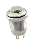 SAME SKY PBM3-M-YL2-R-SS-67 Vandal Resistant Switch, 2V LED, PBM3 Series, 12 mm, SPST-NO-DM, Off-(On), Round Raised, Natural