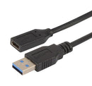 L-COM CAU31CFA-3F USB Cable, Type A Plug to Type C Receptacle, 914.4 mm, 3 ft, USB 3.0, Black