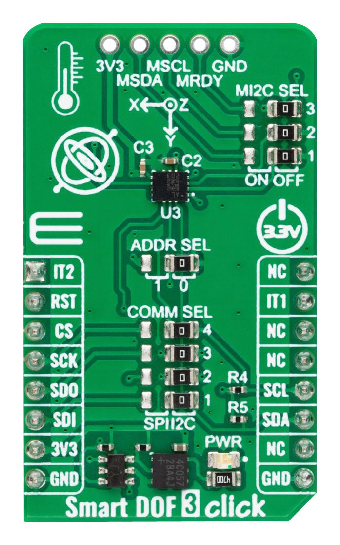 MIKROELEKTRONIKA MIKROE-5734 Add-On Board, Smart DOF 3 Click, 3.3V in, I2C, SPI Interface