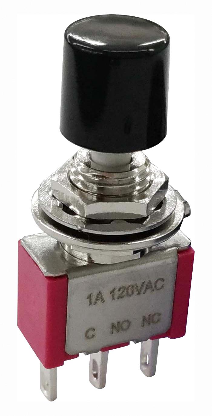 MULTICOMP PRO MP-PB8-AB12A1QE-1 Pushbutton Switch, 6.35 mm, SPDT, On-(Off), Round Plunger, Black