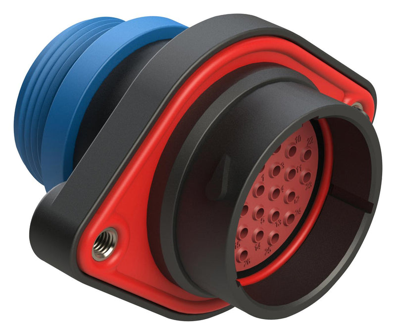 AMPHENOL SINE/TUCHEL AHDP02-24-31PR-STA 31 POSITION PANEL MOUNT RECEPTACLE, PIN, SHELL SIZE 24, REDUCED DIAMETER SEAL (BLUE), SMALL THREAD ADAPTER 86AK2749