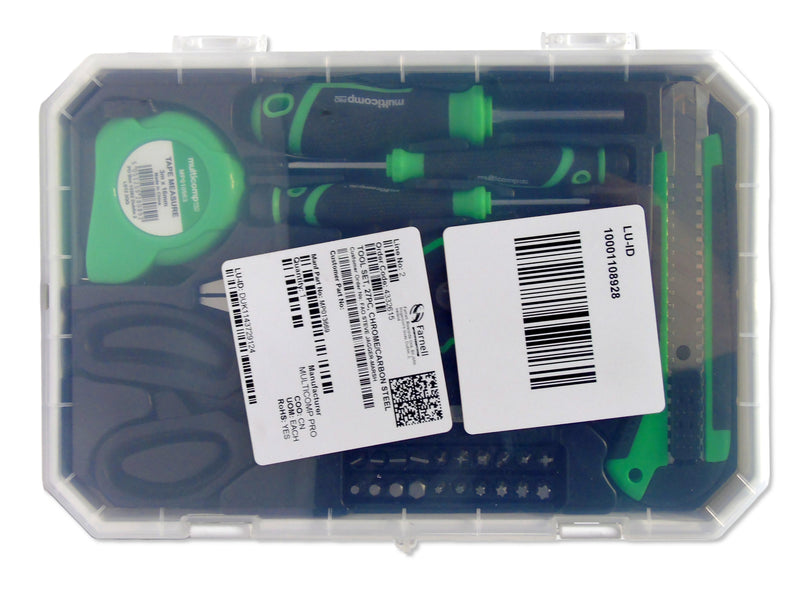 MULTICOMP PRO MP013669 Tool Set, 27-Pcs of Cutter Knife, Screwdriver Handle, Bits, 3M Measuring Tape, Scissors & Pliers
