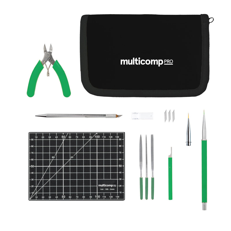 MULTICOMP PRO MP013861 Micro Precision Tool Set, Cutting Mat, 3x Mini Needle Files, Micro Knife, Mouldline Remover, Brush
