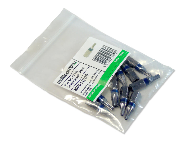 MULTICOMP PRO MP014700 Torx Bit, TT15 Size, Tamperproof Torx, 25 mm Length, Pack of 10