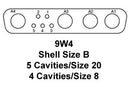 ITT CANNON DBM9W4SA197 CONNECTOR, COMBO D, RECEPTACLE, 9 POSITI
