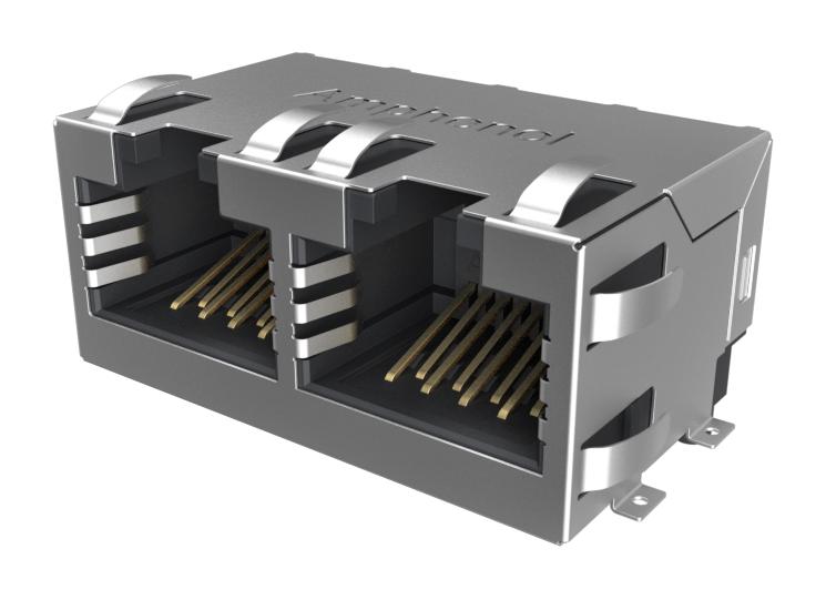 AMPHENOL COMMUNICATIONS SOLUTIONS RJE3A2881402N Modular Connector, RJ45 Jack, 1 x 2 (Ganged), 8P8C, Cat5e, Surface Mount