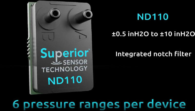 SUPERIOR SENSORS ND110 Pressure Sensor, Multi-range, 6 Pressure Ranges, 10 Inch-H2O, I2C Digital, SPI, Differential, 3.5 V ND110-SM02