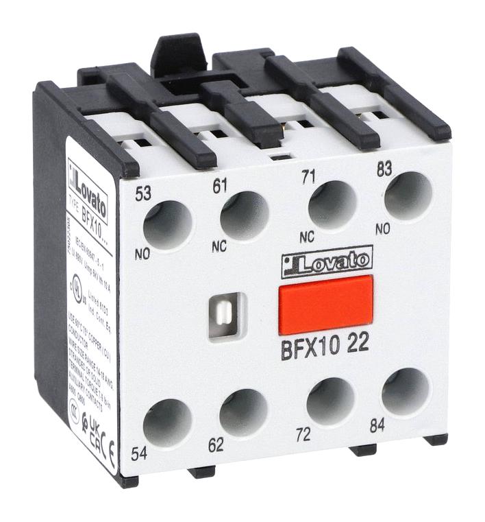 LOVATO BFX1022 Auxiliary Contact, Lovato BF00, BF09 TO BF150 Series Relay Contactors, 2NO-2NC, Front Mount