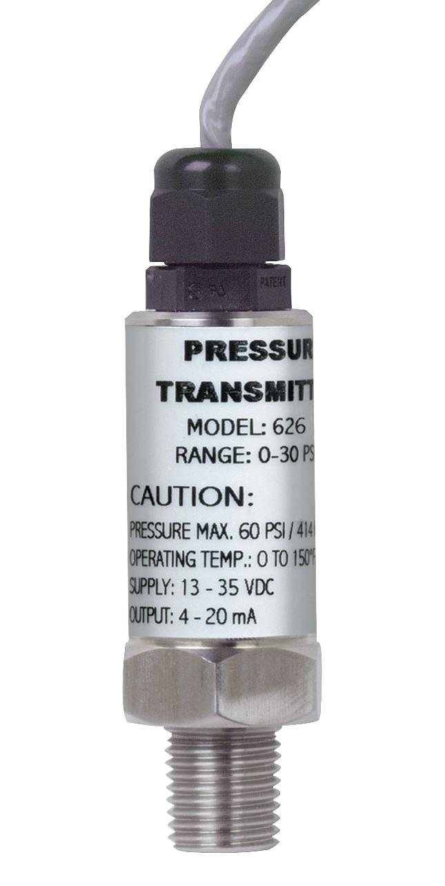 DWYER 628-07-GH-P1-E1-S1 Pressure Transmitter, 1% FS Accuracy, Gauge, NPT Male, 0 psi, 15 psi, 1/4", Cable