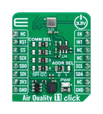 MIKROELEKTRONIKA MIKROE-6063 Add-On Board, Air Quality 11 Click, ENS161, Digital Metal-Oxide Multi-Gas Sensor, I2C, SPI, 3.3V