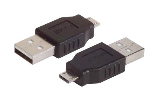 L-COM UAD031MM USB Adapter, USB Type A Plug, Micro USB Type B5 Plug, Brass