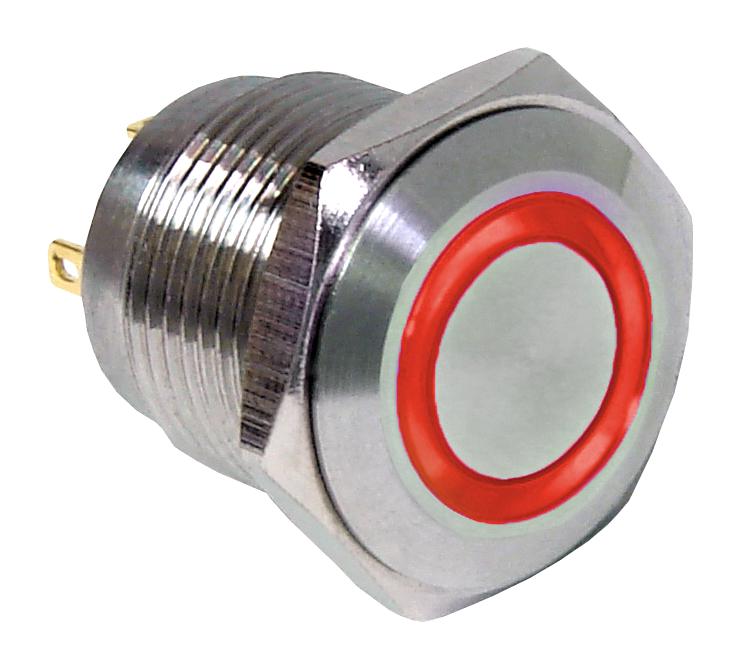 E-SWITCH PV6F240SS-311 PV6F240SS-311 Vandal Resistant Switch PV6 Series 16 mm SPST-NO DM Off-(On) Round Flat Natural
