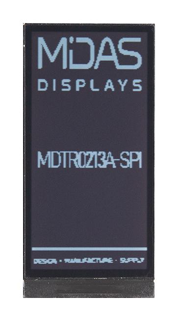 MIDAS DISPLAYS MDTR0213A-SPI TFT LCD, 2.13 ", 122 x 250 Pixels, Portrait, Mono, 2.8V