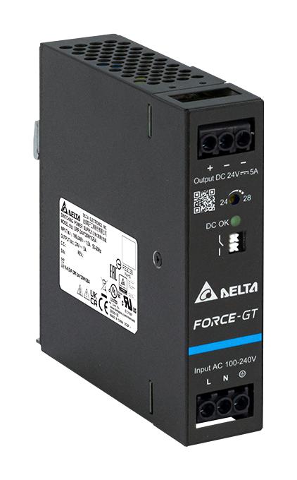 DELTA ELECTRONICS DRF-24V120W1GBA AC/DC DIN Rail Power Supply (PSU), ITE & Laboratory, 1 Output, 120 W, 24 V, 5 A