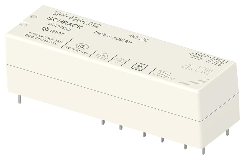 SCHRACK - TE CONNECTIVITY 2-1558737-4 Power Relay, 4PST-NO, DPST-NC, 12 VDC, 8 A, SR6 Series, Through Hole, Non Latching