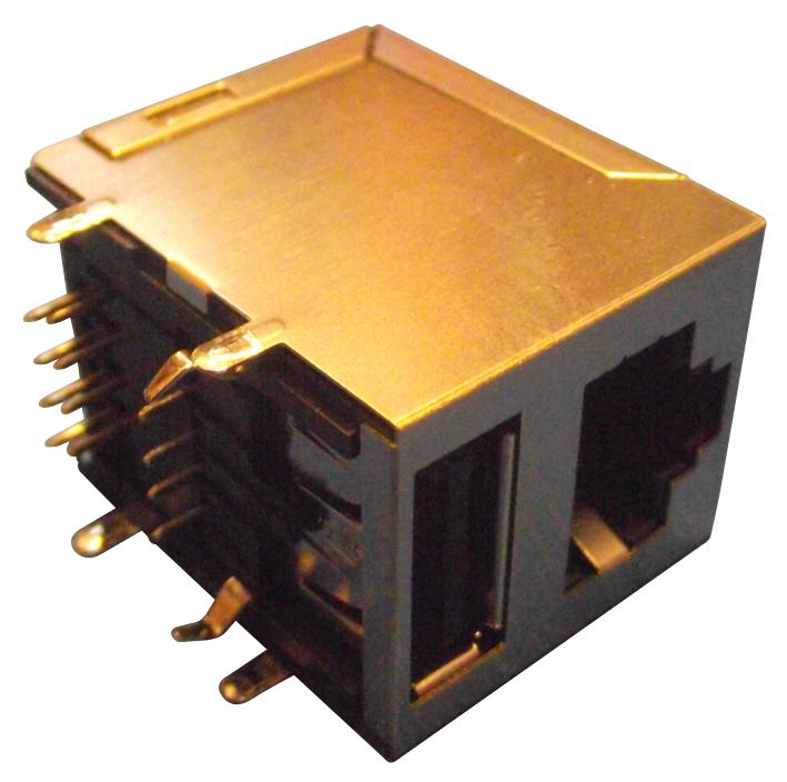 TE CONNECTIVITY 1775855-1 Modular Connector, RJ45 Jack with USB, 2 x 1 (Stacked), 8P8C, Through Hole Mount