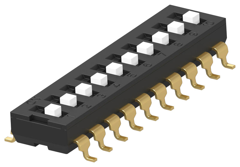 ALCOSWITCH - TE CONNECTIVITY ADEN10STU04 DIP SW, 10CKT, SPST, 0.025A, 24VDC, SMD