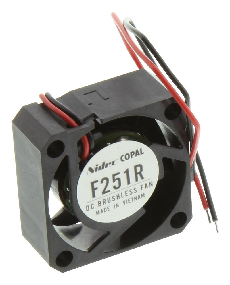 NIDEC COMPONENTS F251R-12LLC DC Axial Fan, 12 V, Square, 25 mm, 10 mm, Sleeve Bearing, 1.412 CFM