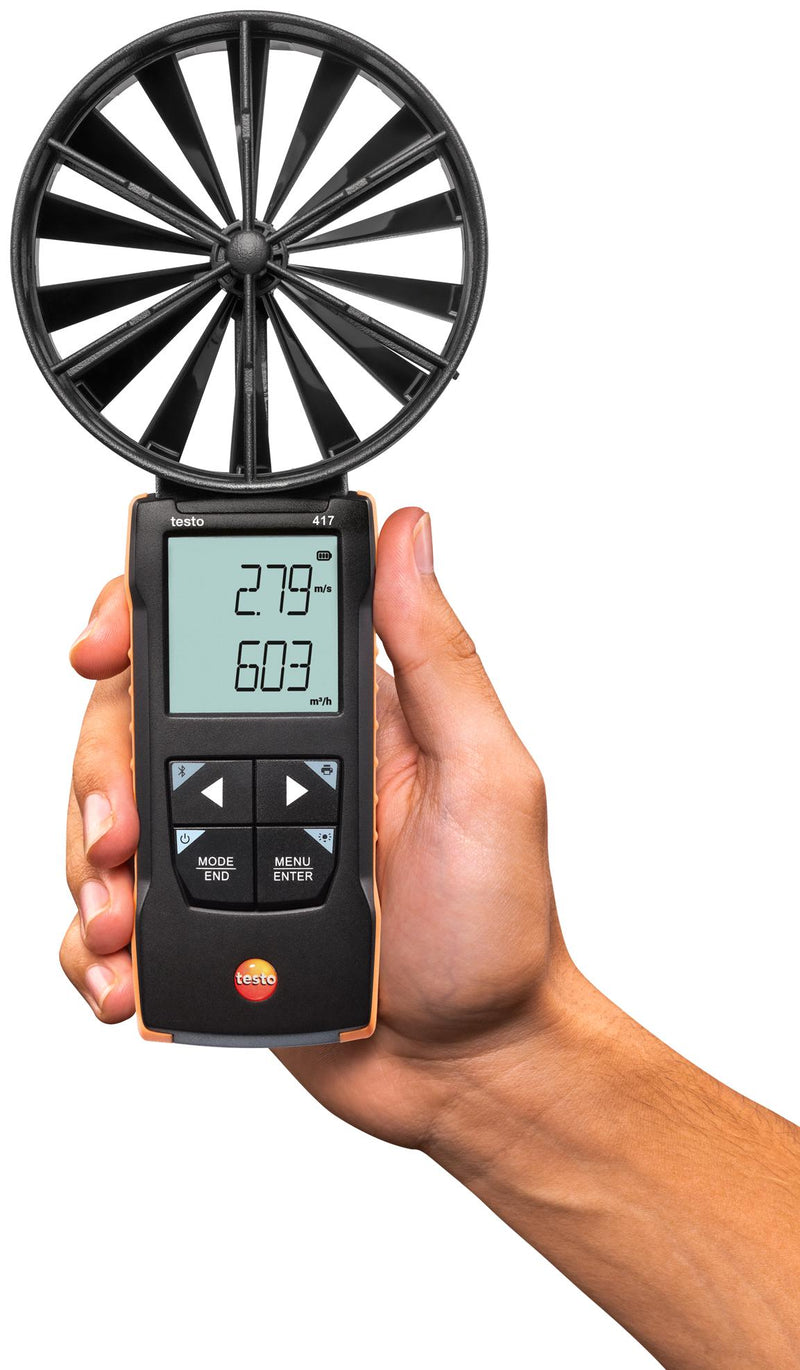 TESTO 0563 0417 Anemometer, Testo 417, 0.3m/s to 20m/s, -20 &deg;C to 50 &deg;C, 236 mm Testo 417