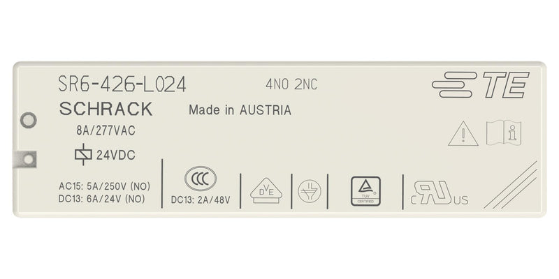 SCHRACK - TE CONNECTIVITY 2-1558737-8 Power Relay, 4PST-NO, DPST-NC, 24 VDC, 8 A, SR6 Series, Through Hole, Non Latching