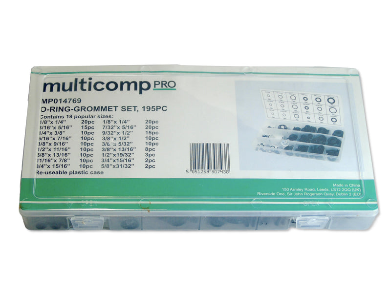 MULTICOMP PRO MP014769 Grommet Assortment, O-Ring and Rubber, 195 Pieces