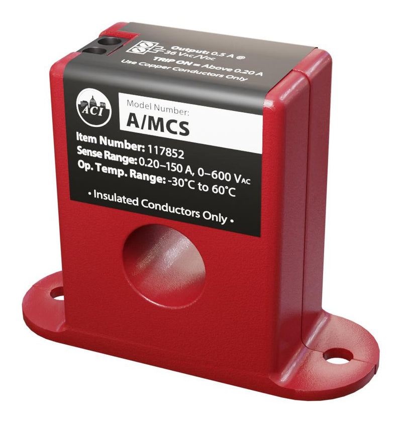 ACI A/MCS Current Switch, Fixed, Solid-Core, 0A to 150A, SPST-NO, Flange, 600VAC, MCS Series