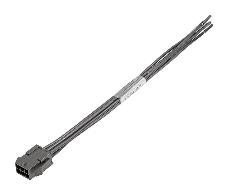MOLEX 214758-2061 Cable Assembly, Micro-Fit 3.0 Plug to Free End, 6 Ways, 3 mm, 2 Row, 150 mm, 5.9 "