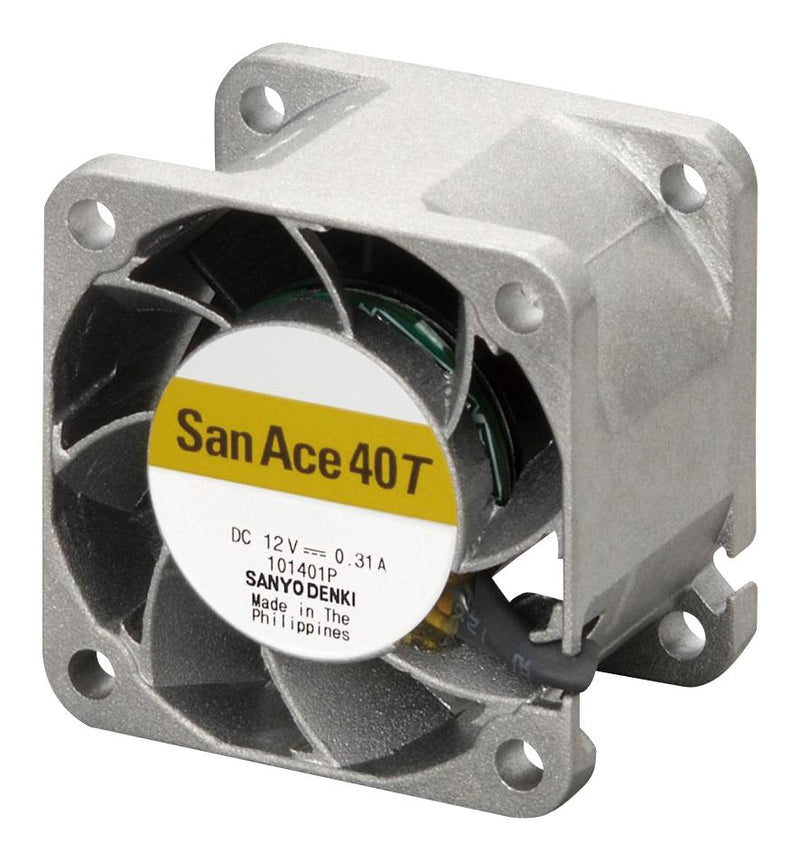 SANYO DENKI 9GT0424P3J001 DC Axial Fan, High Temp Range, 24 V, Square, 40 mm, 28 mm, Ball Bearing, 18.4 CFM