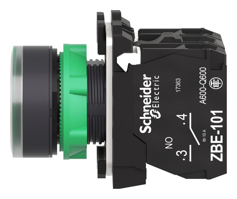 SCHNEIDER ELECTRIC XB5AW73731B5 Industrial Pushbutton Switch, Harmony, 22 mm, SPST-NO, SPST-NC, Momentary, Flush, Green, Red