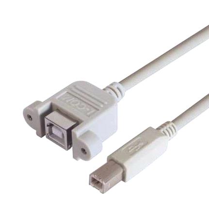 L-COM UPMBB-05M USB Cable, Type B Plug to Type B Receptacle, 500 mm, 1.6 ft, USB 2.0, Light Grey