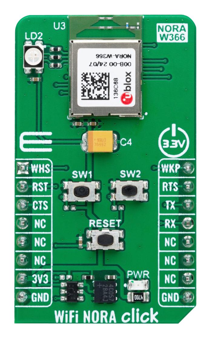 MIKROELEKTRONIKA MIKROE-6217 Add-On Board, WiFi NORA Click, MikroE mikroBUS Compatible Development Boards