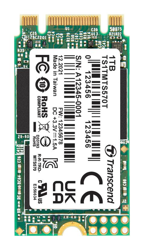 TRANSCEND TS1TMTS570T SSD, Internal, M.2 2242, SATA 6 Gb/s (SATA III), 1 TB, 3D NAND