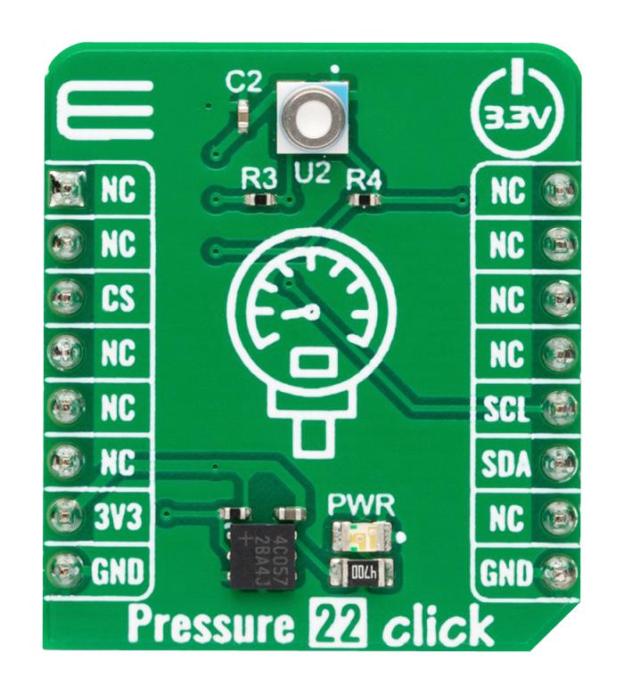MIKROELEKTRONIKA MIKROE-5774 Add-On Board, Pressure 22 Click, 3.3V in, I2C Interface