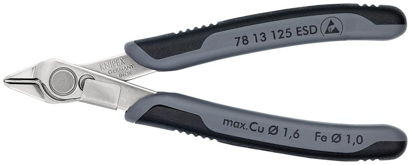 KNIPEX 78 13 125 ESD Cutter, Side, 125 mm, 1 mm, 54 &deg;, Knipex - Super Knips