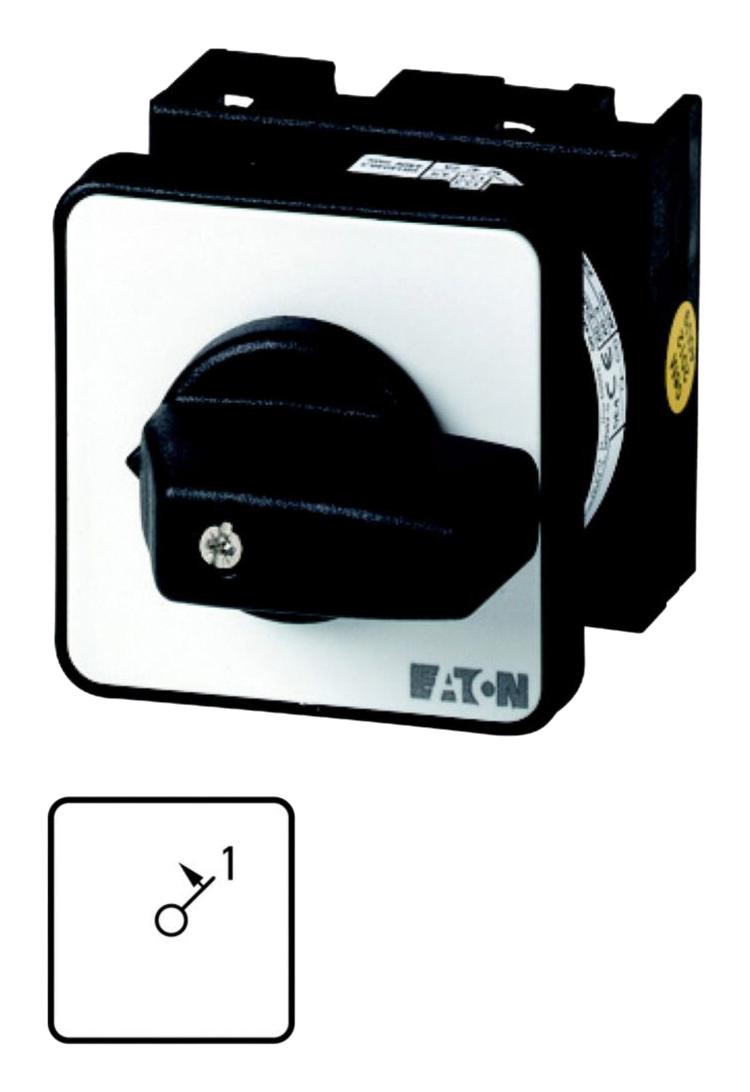 EATON MOELLER T0-2-15323/E Rotary Switch, On, 2 Position, 3 Pole, 45 &deg;, 20 A, 690 V, T0 Series
