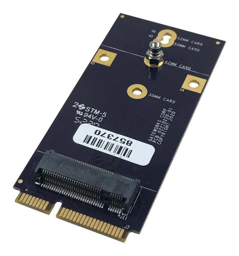 GATEWORKS GW16147 Adapter Card, Mini-PCIe to M.2 Cellular Modem, PCIe and USB 2.0, SBC, Dual Nano SIM Sockets