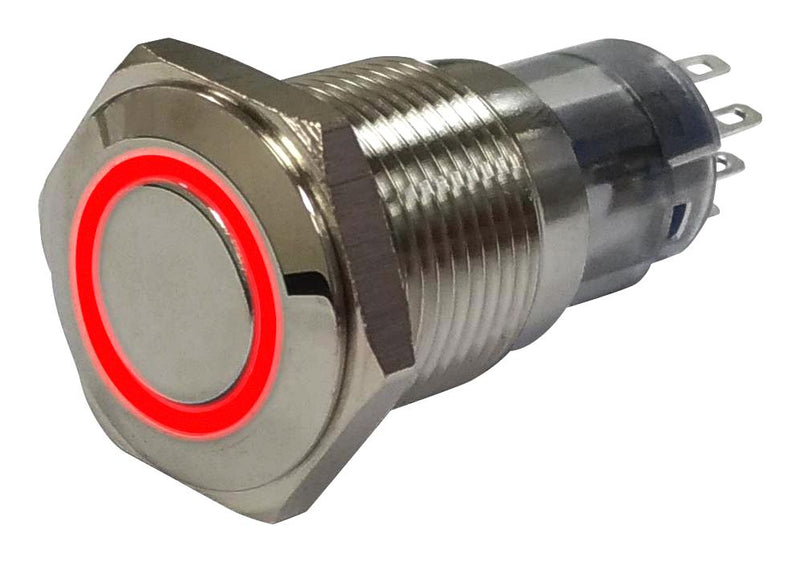 MULTICOMP PRO MP-PB7-03LB32DFRR12V Vandal Resistant Switch, 12V LED, 0.629 ", SPDT, Latching, Round Flat, Natural