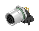 AMPHENOL CONEC 43-02739 Sensor Connector, M12, Female, 8 Positions, PCB Socket, Right Angle Panel Mount