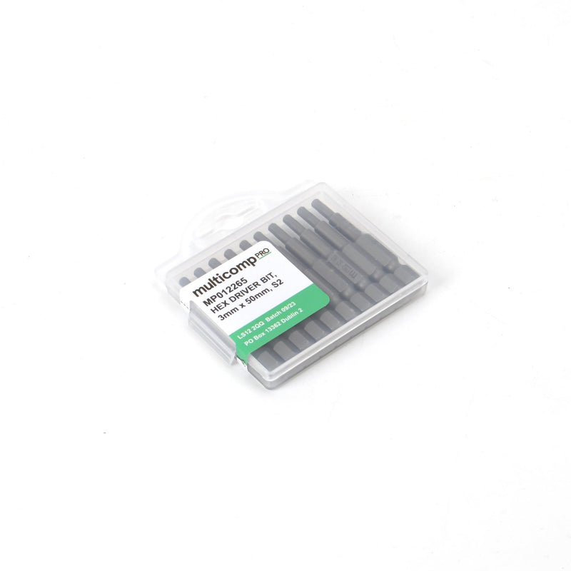 MULTICOMP PRO MP012265 Hex Bit, 10 Pieces of Hex Driver Bits, H3, 50mm, S2
