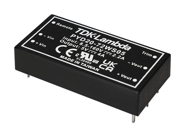 TDK-LAMBDA PYD20-72WD12 Isolated Through Hole DC/DC Converter, ITE, Industrial & Railway, DIP, 18:1, 20 W, 2 Output, 12 V